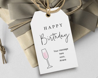 Etichette di buon compleanno Etichette regalo stampabili, minimaliste, modificabili Download istantaneo