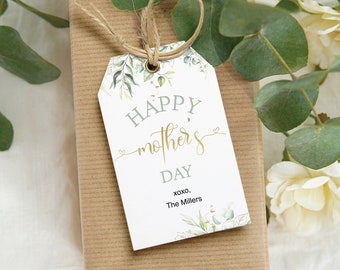 Etichetta modificabile per la festa della mamma, etichetta regalo stampabile per la festa della mamma, etichetta per la festa della mamma, foglie verdi dorate, download immediato