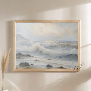Ocean Wave Print • Vintage Coastal Wall Art • Traditional oil painting • Blue sea waves • Digital Beach Poster for Home, Landscape