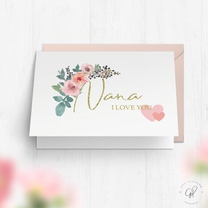 Tarjeta de "Te amo Nana" imprimible, regalo para Nana, tarjeta para abuela, tarjeta para abuela, descarga digital, mini tarjeta de 3.5 x 5 pulgadas