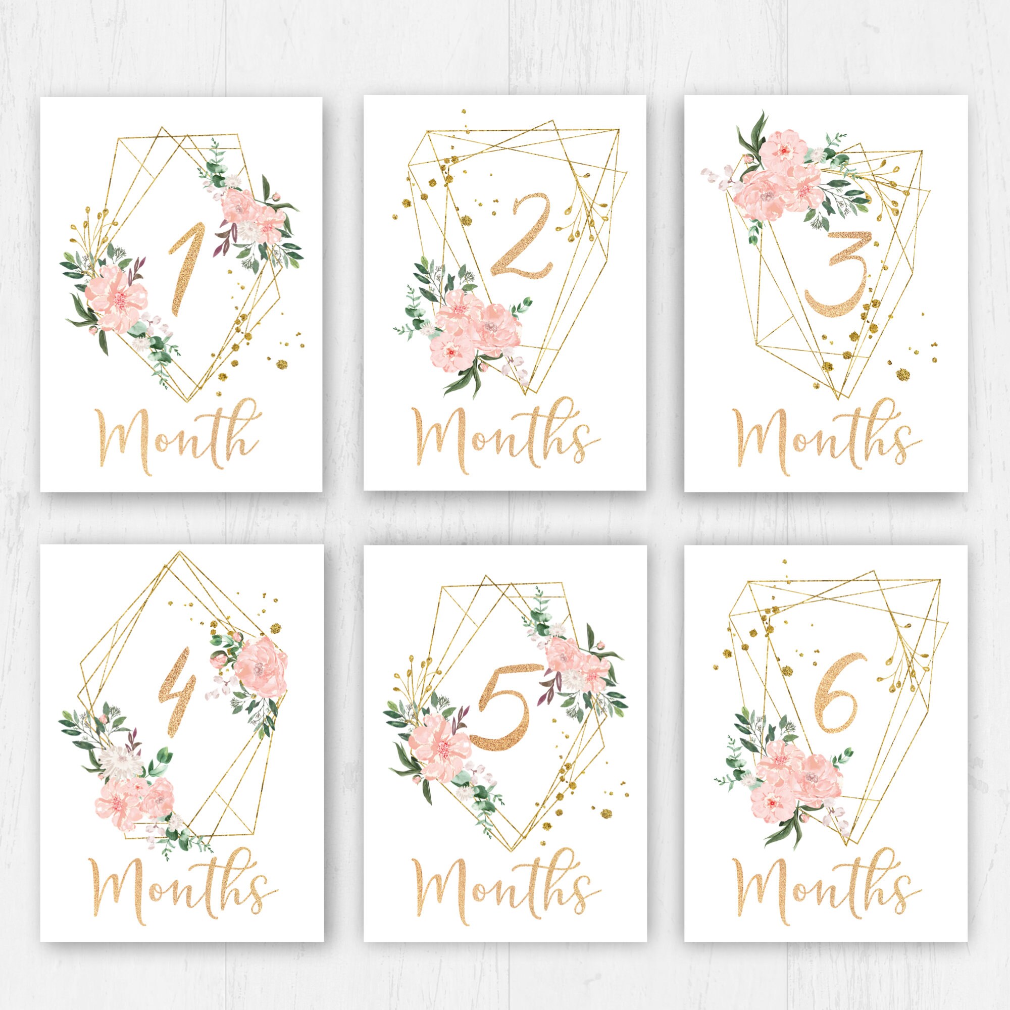 Baby Monthly Milestone Card for Baby Girl Printable Blush Pink and Gold ...