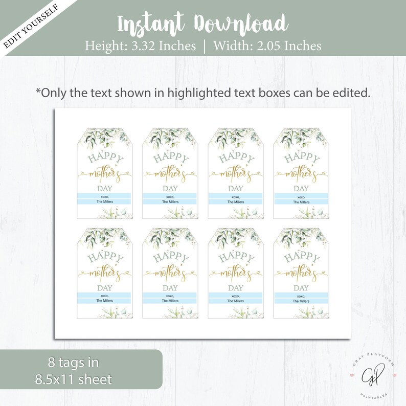 Happy Mother's Day Editable Tag Printable Mothers Day Tag - Etsy