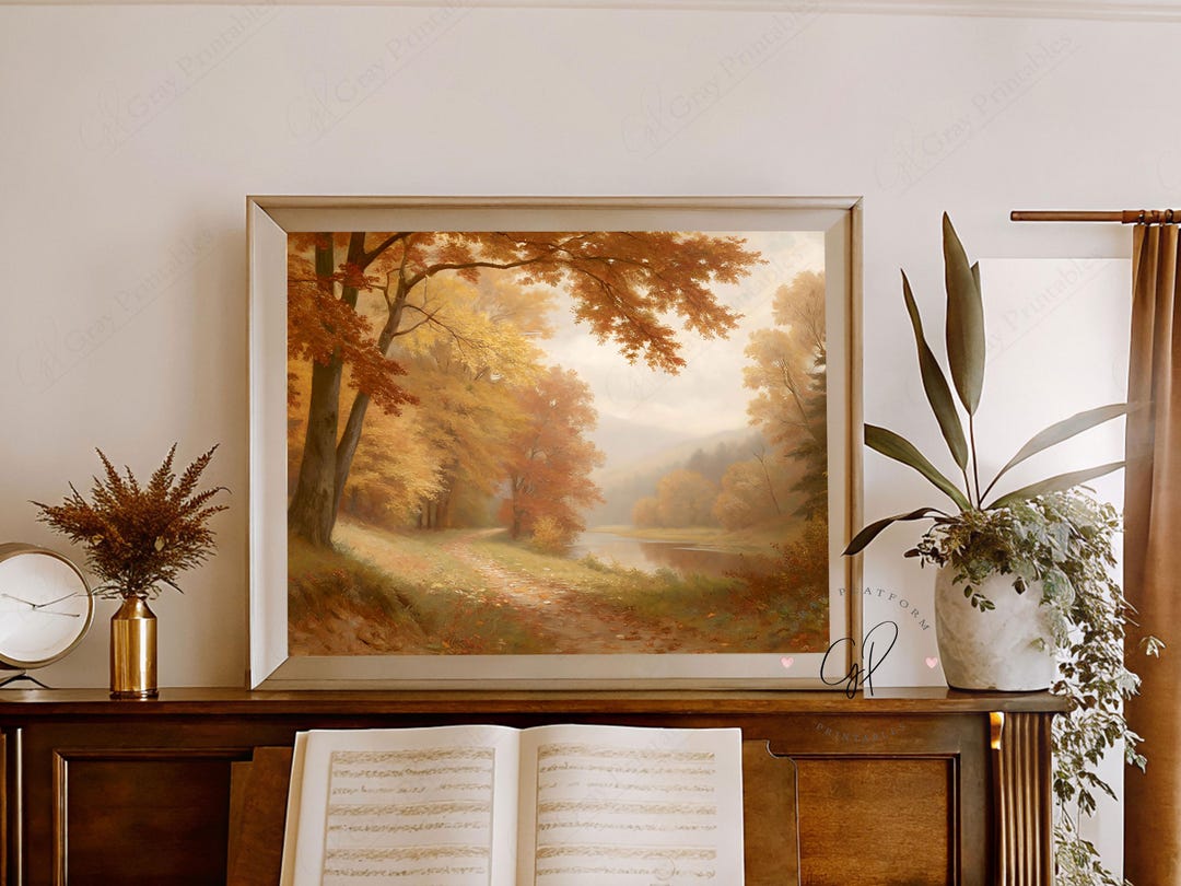 Autumn Forest Landscape Print, Vintage Fall Wall Art, Digital Autumn ...