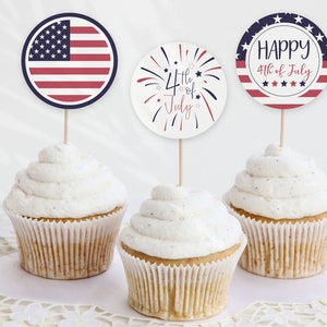 4th of July Cupcake Toppers, Printable cupcake topper, Independence Day, USA, Fourth of July Digital Download