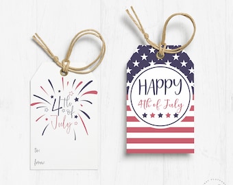 Tag del 4 luglio, tag regalo stampabili del 4 luglio, tag del giorno dell'indipendenza, download istantaneo
