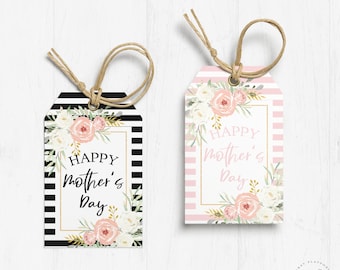 Happy Mother's Day Printable Tag Mothers Day Tag Gift Tag Mother's Day Tag Floral Blush Pink and Black Instant Download