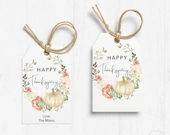 Afdrukbare tag Thanksgiving, bewerkbare sjabloon voor cadeaulabels, direct downloaden, Happy Thanksgiving