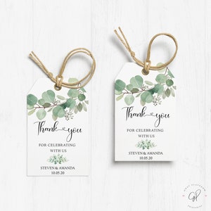 Thank You Tags Printable Gift Tags Greenery Wedding Favor Tags, Baby shower, Editable Watercolor Eucalyptus Leaves Instant Download