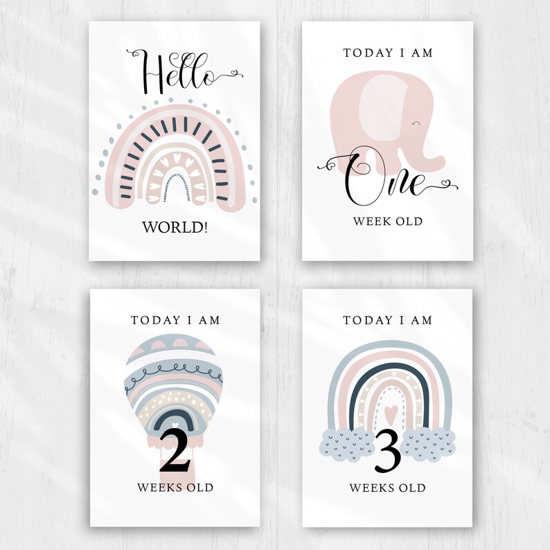 Baby Monthly Milestone Card Printable Rainbow Elephant Hot - Etsy