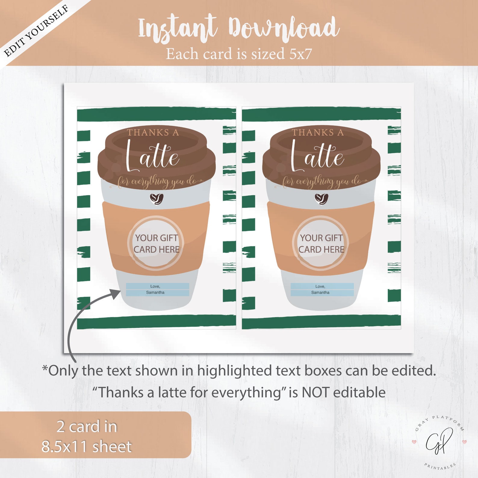 Thanks A Latte Gift Tags Printable, Coffee Gift Tag, Coworker, Teacher ...