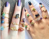 Genuine Gemstone rings, Genuine crystals, Natural crystals, Wire wrapped rings, healing crystal rings, Crystal Rings set