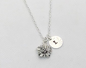 Silver flower charm necklace. Personalized charm necklace with flower