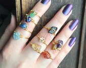 Raw Crystal ring, gemstone ring, wire wrapped crystal rings, stacking rings, healing crystal rings, Gold crystal rings