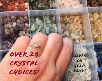 Gemstone rings, Crystal ring, crystal midi ring set, Wire wrapped crystal rings, stacking rings, healing crystal rings