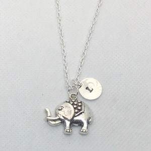 Silver elephant charm necklace. Personalized necklace with elephant