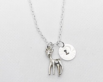 Deer charm necklace, Doe necklace, Animal necklace, Wild animal necklace, Silver animal jewelry