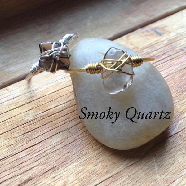 Smoky Quartz Crystal Ring, Gemstone Ring, Healing crystal ring, Wire wrapped rings, Wired gemstone ring