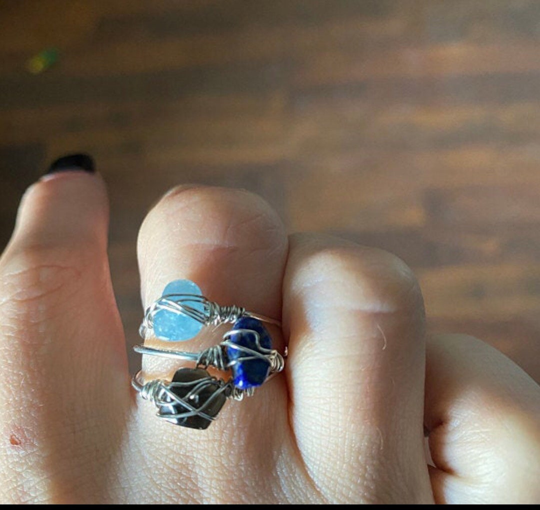 Crystal Rings Set, Wire Wrapped Crystal Rings, Crystal Midi Rings Set ...