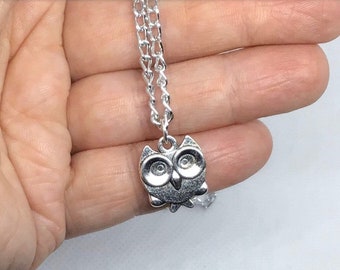 Silver Owl charm necklace, Owl jewelry, Silver Owl jewelry, Bird charm necklace