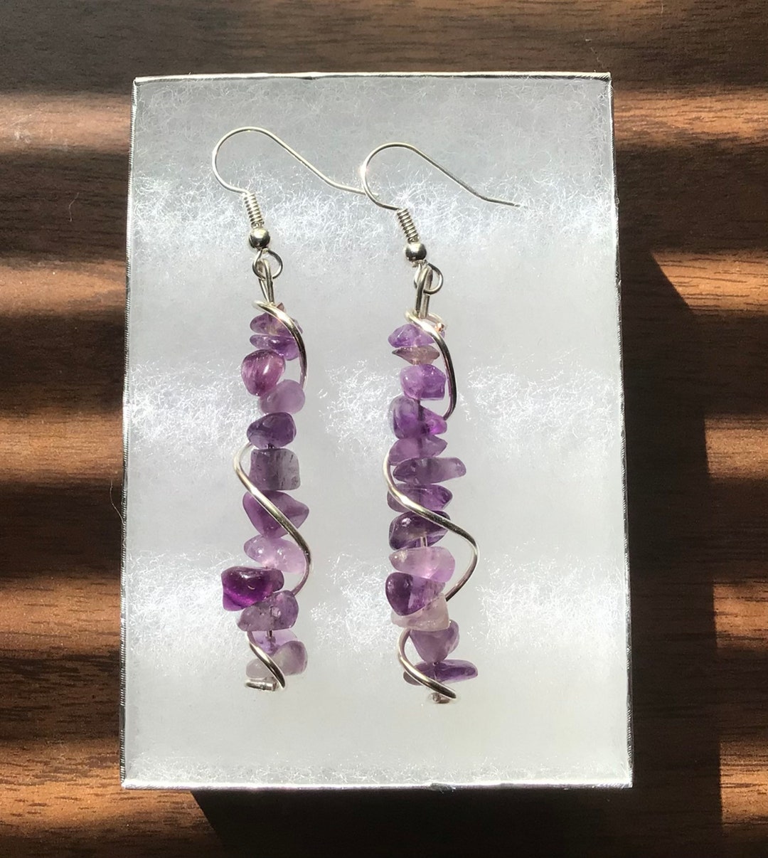 Raw Amethyst crystal earrings, Amethyst crystal wire wrapped earrings