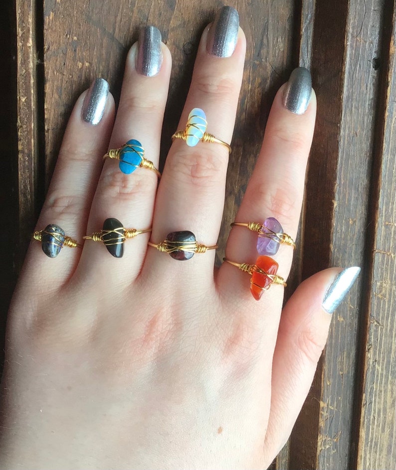 Gemstone Rings Wire Wrapped Rings Crystal Wire Ring Midi - Etsy
