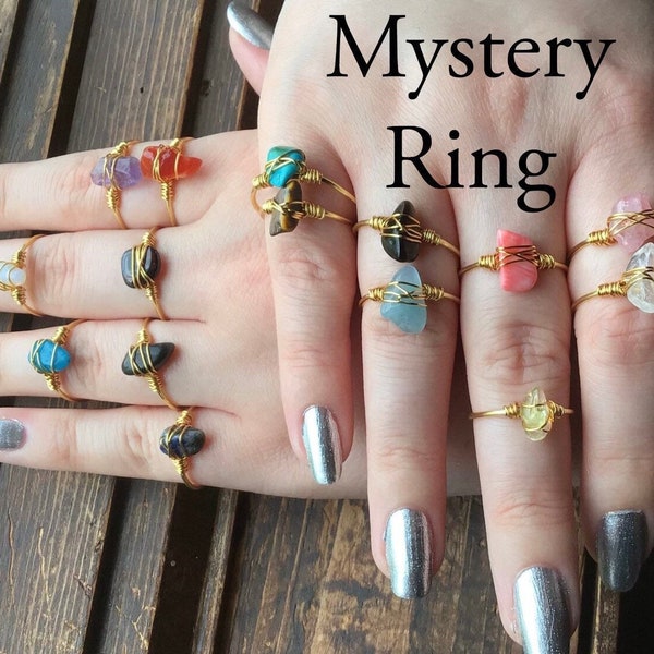 Mystery ring, Surprise ring, Silver or Gold band, Crystal ring, Gemstone ring