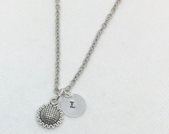 Custom silver sunflower charm necklace, silver flower charm necklace, Sunflower gift for her