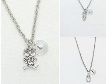Silver owl charm necklace, Bird charm necklace, Owl charm necklace for girls, 3 styles owl necklace