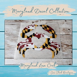 Maryland Flag Pride Love Crab with Heart Permanent Vinyl Outdoor Decals
