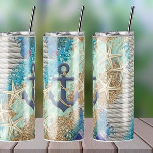 Nautical Anchor Tumbler – Ocean-Inspired Drinkware with Glitter & Rope Accents