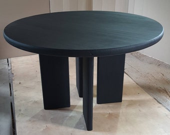Black Dining Table, Modern Round Coffee Table, Yakisugi Charred Ash Round Table, Black Round Table.