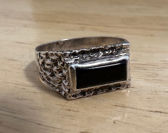 Vintage Sterling Silver Onyx Ring, Size 11 1/2