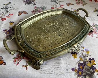 Depose serving tray, 19th Century Engraved Brass Serving Tray