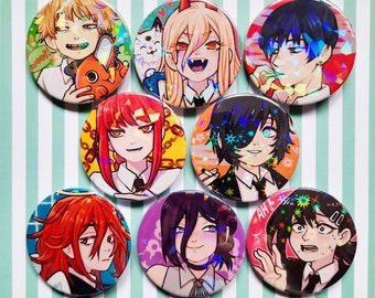 Chainsaw Man - Holographic Button Pin Badges (45mm)