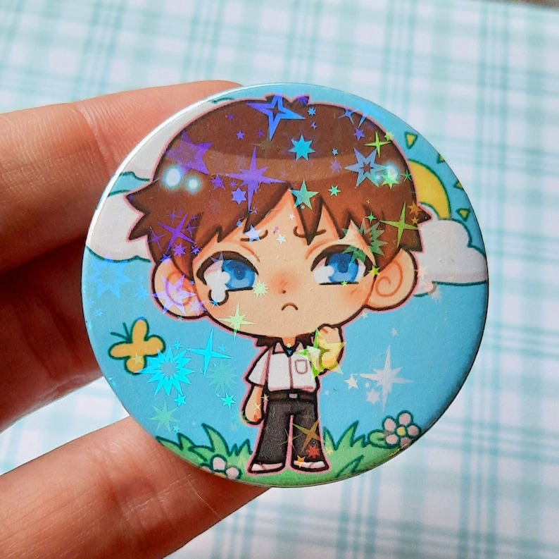 Eva holo Button Pins 45mm Shinji