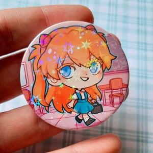 Eva holo Button Pins 45mm Asuka