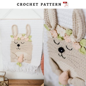 Wall hanging bunny crochet pattern, Nursery rabbit wall decor pattern, Diy baby room wall hanging, Digital download