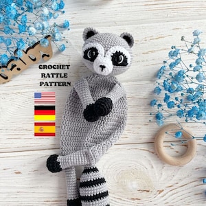 Gehaakt wasbeer lief patroon, Trooster deken tutorial, DIY amigurumi speelgoed, Baby veiligheidsdeken digitale PDF.