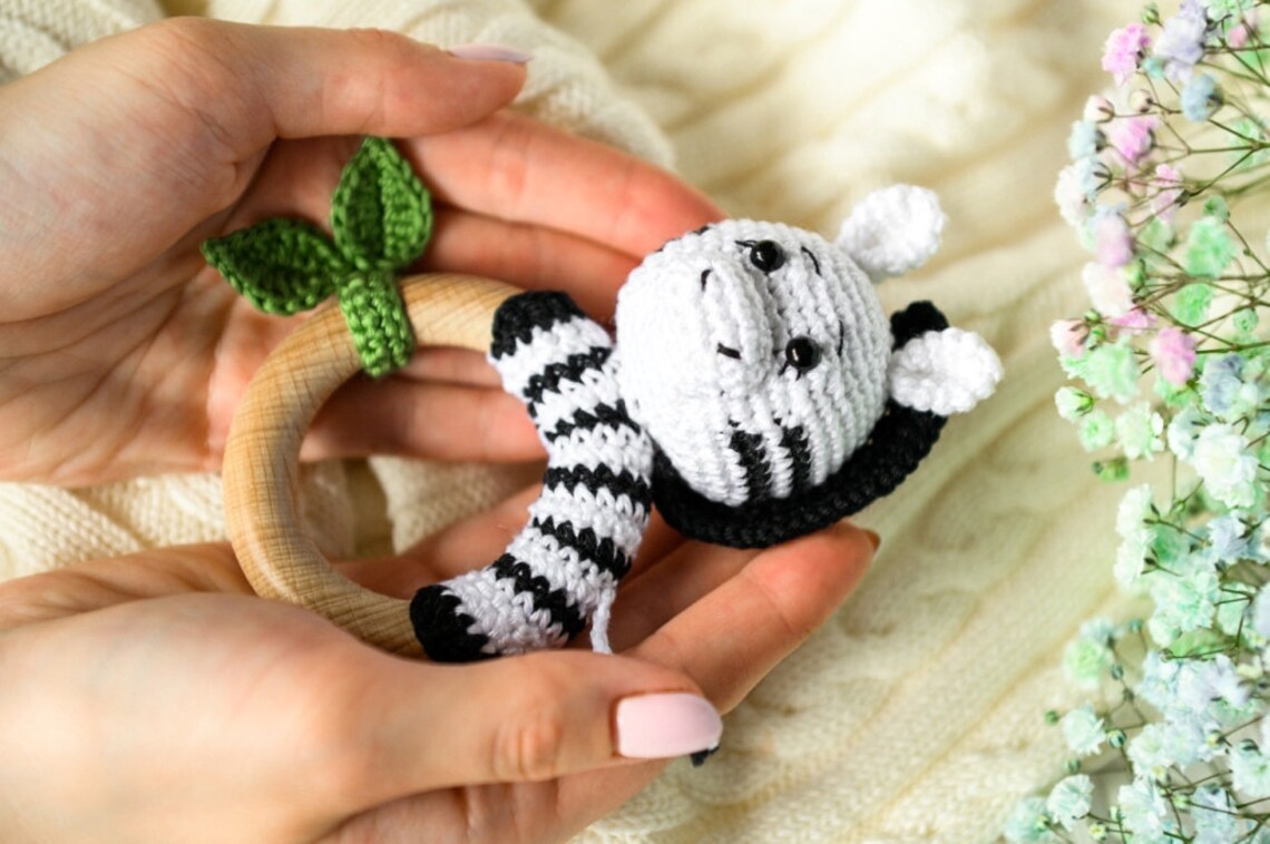 Crochet Rattle Pattern, Zebra Teether Tutorial, Diy Baby Teether Ring ...