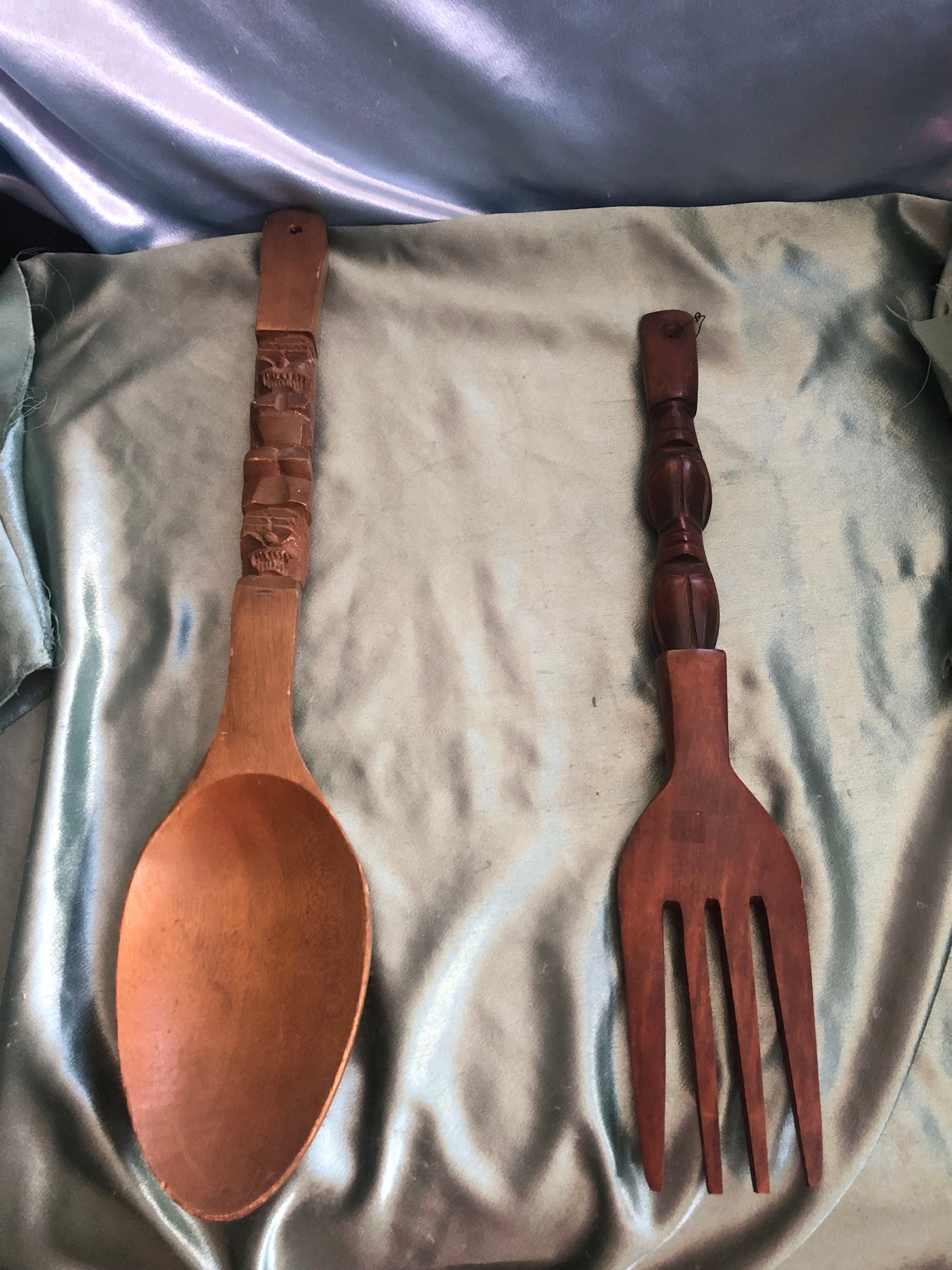 Small Carved Wooden Fork and Spoon Wall Hangings Etsy