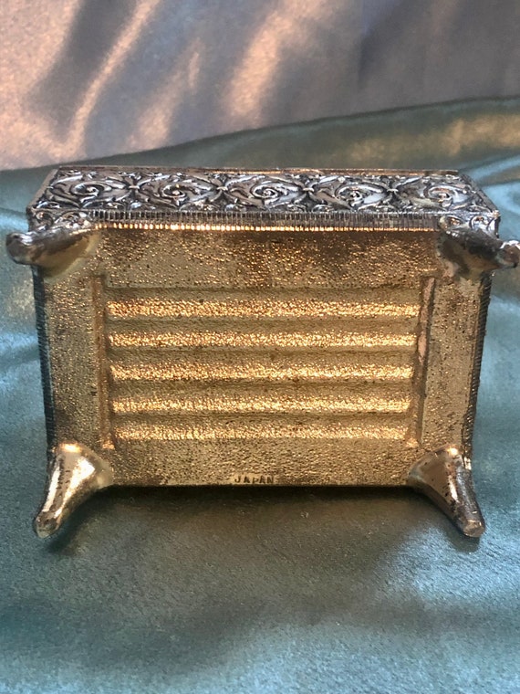 Vintage Repoussé Metal Trinket Box with Red Velve… - image 6