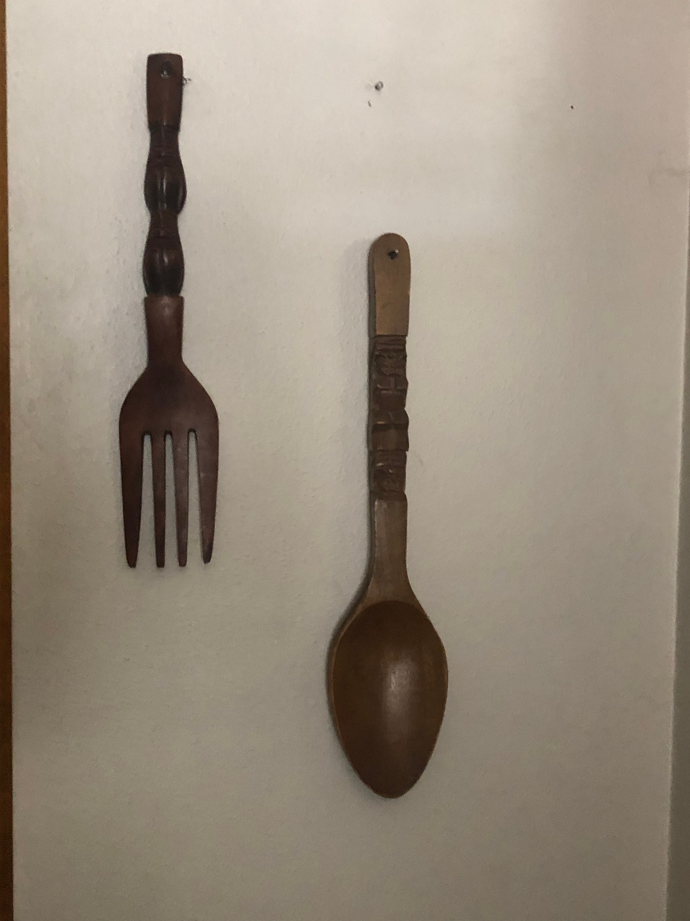 Small Carved Wooden Fork and Spoon Wall Hangings Etsy