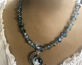 Crystal beaded and fairy moon necklace with matching earrings