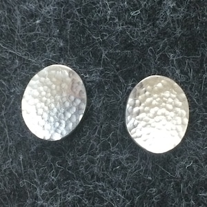 sterling silver hammered handmade designer oval stud earrings "Kate"