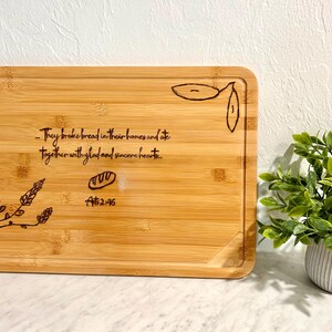 Handmade Personalized Bamboo Cutting Board | Christian Charcuterie Board with Scripture Engraving | Custom Housewarming or Wedding Gift |