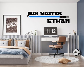 Jedi Master with Lightsaber and Name - Personalized Wall Vinyl Decal - Create Your Own Lightsaber