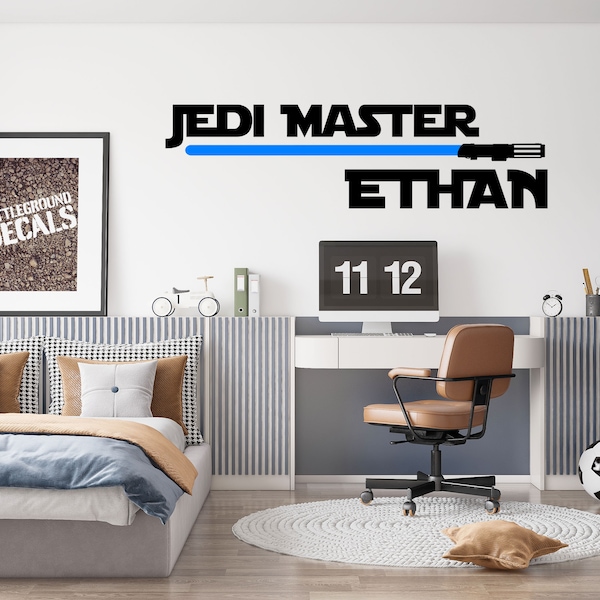 Jedi Master with Lightsaber and Name - Personalized Wall Vinyl Decal - Create Your Own Lightsaber