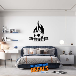 Personalized Soccer Ball on Fire with Name - Personalized Sports Vinyl Wall Decal