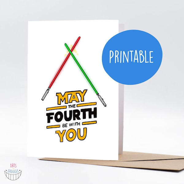 Star Wars day, May the Force (Fourth) be with you card, May 4th, Lightsaber Jedi sword