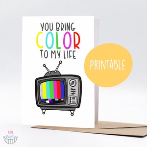 COLOR TV pun greeting card, Blank inside printable card, cute thank you note